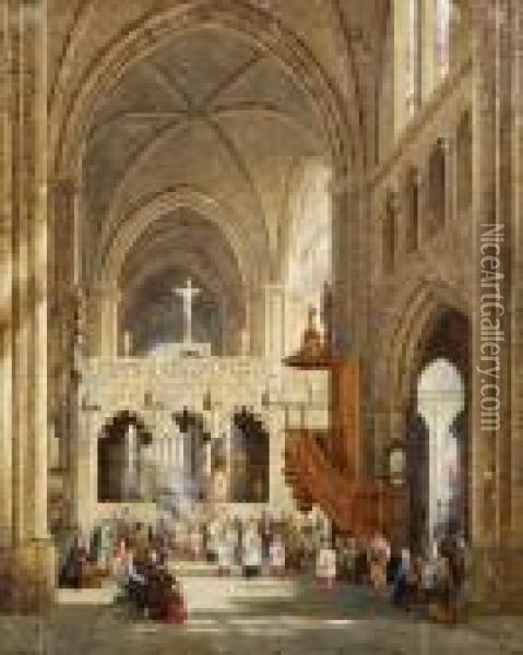 Interno Della Chiesa Sante Magdalene Di Troyes Oil Painting - David Roberts