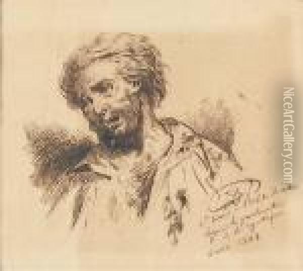 Un Homme A Mi-corps, La Tete Penchee Vers La Gauche Oil Painting - Gustave Dore