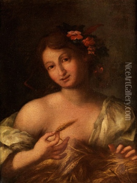 Halbbildnis Eines Jungen Madchens Als Allegorie Des Sommers Oil Painting - Pietro (Libertino) Liberi