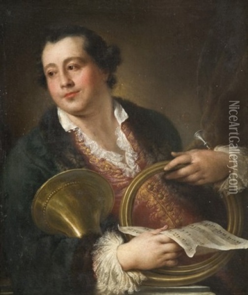 Portrait De Jean-joseph Rodolphe? (+ Portrait De Son Epouse; Pair) Oil Painting - Louis Gabriel Blanchet