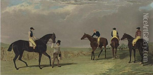 The Doncaster Cup, 1825 (lottery, Longwaist, Cedric And Figaro) Oil Painting - John Frederick Herring Snr