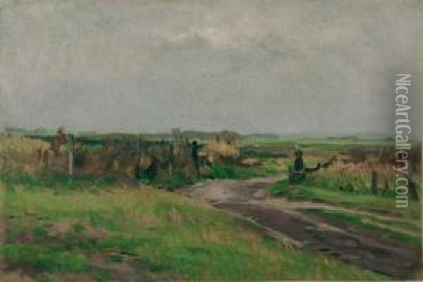 Feldweg Mit Bauerin. Oil Painting - Eugene Gustav Ducker