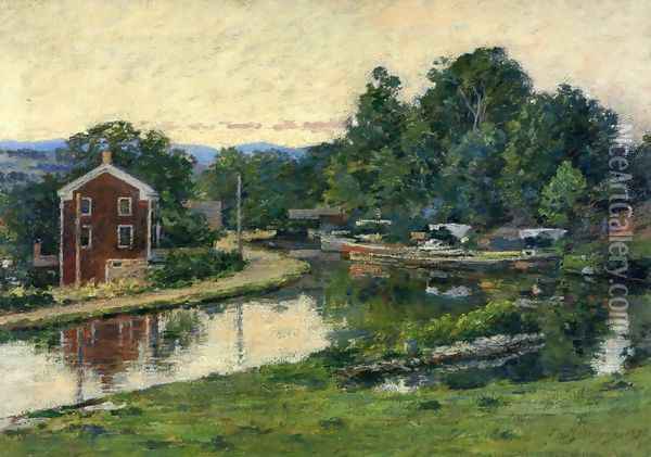 Evening at the Lock Oil Painting - Theodore Robinson