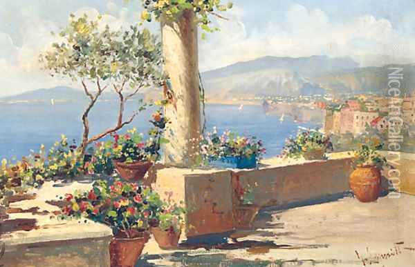 A Sunlit Mediterranean Terrace Oil Painting - Gaetano Esposito
