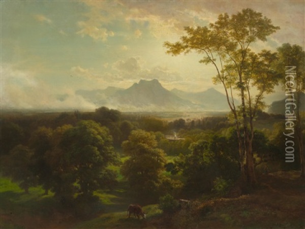 Landscape Near Brannenburg Oil Painting - Johann Gottfried Steffan
