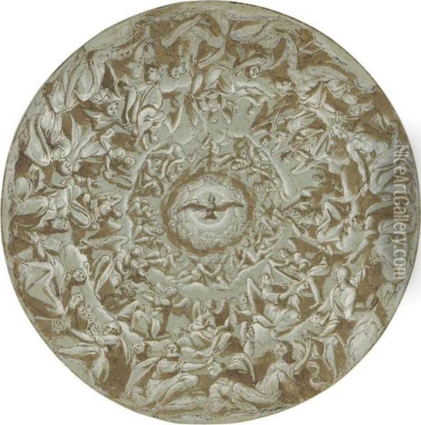 Design For A Cupola With The Holy Spirit And Circles Of Angels And Saints Oil Painting - Giovanni Battista della Rovere