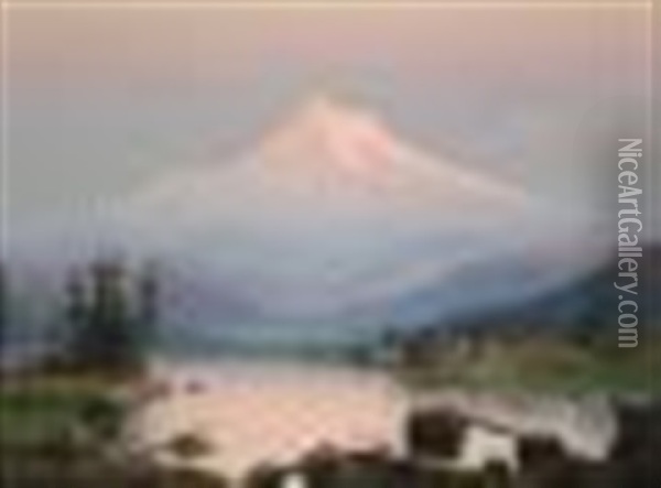 Mount Hood At Sunset Oil Painting - William Samuel Parrott