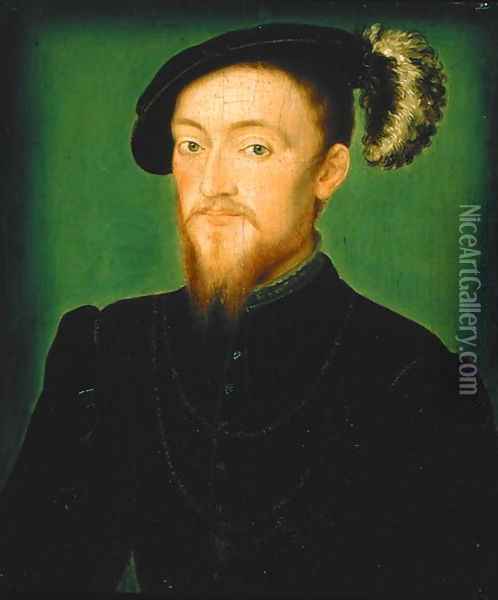 Man with a Feather in his Hat Oil Painting - Corneille De Lyon