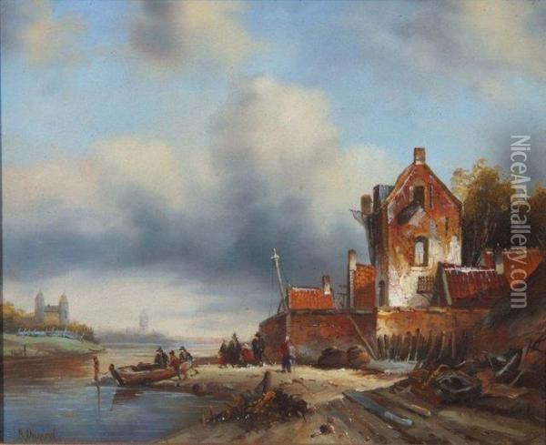 Dutch River Scene Oil Painting - B Durand