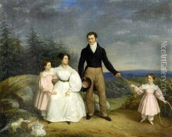 Portrait De Famille Dans Un Paysage Oil Painting - Jacques-Noel-Marie Fremy