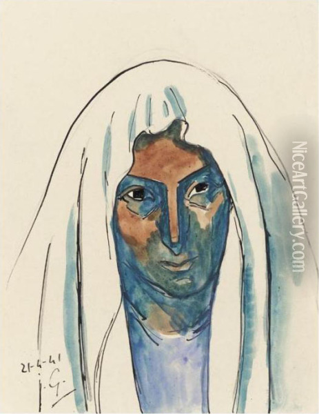 Vierge Bleue Et Ocre Oil Painting - Julio Gonzalez