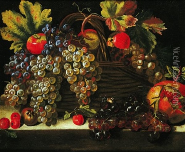 Nature Morte A La Corbeille De Fruits Sur Un Entablement Oil Painting - Michelangelo di Campidoglio