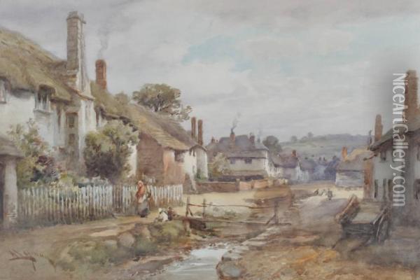Street Scene In Otterton, Devon Oil Painting - Alfred Leymann