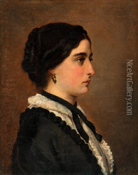A Young Woman In Black Oil Painting - Albert Edelfelt