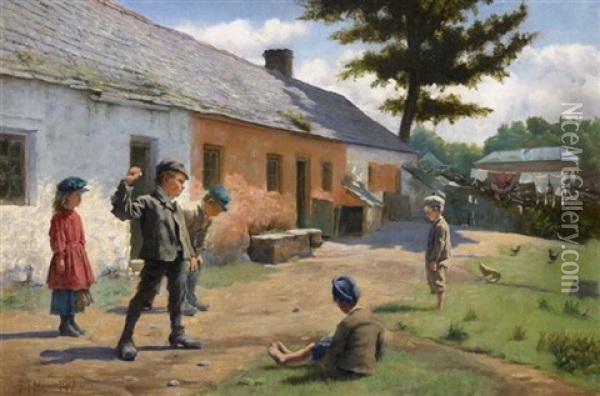 A Game Of Skill Oil Painting - Richard Thomas Moynan