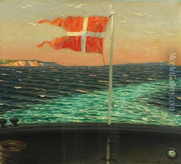 Flaget Oil Painting - Harald Slott-Moller
