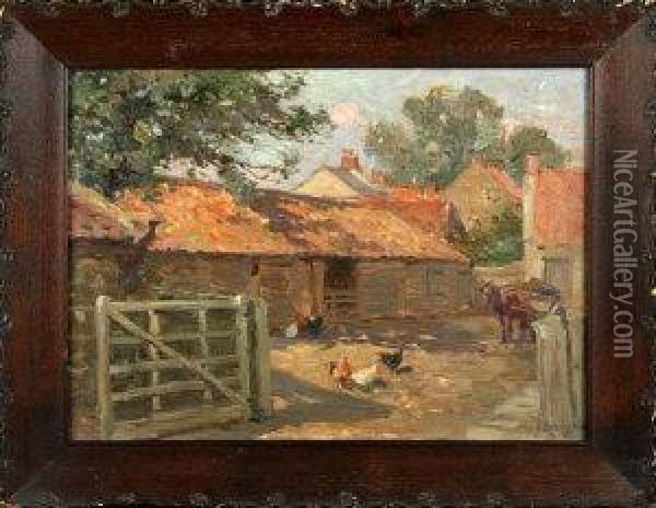 A Yorkshire Farmyard Oil Painting - John Atkinson
