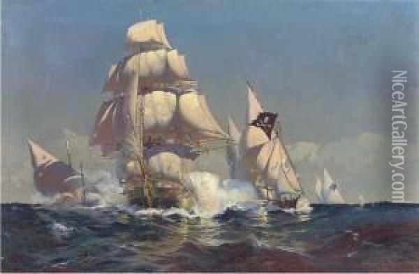 Warding Off An Attack By Mediterranean Corsairs Oil Painting - Sidney Laurence