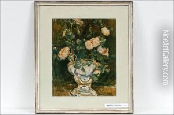 Ruusuja -rosor. Oil Painting - Magnus Enckell