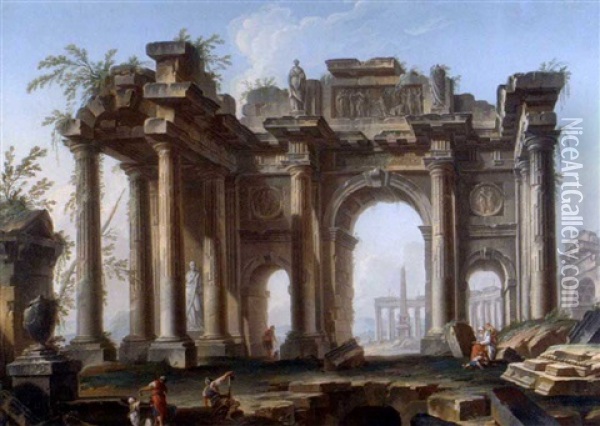 Ruines Antiques Animees Oil Painting - Giovanni Paolo Panini