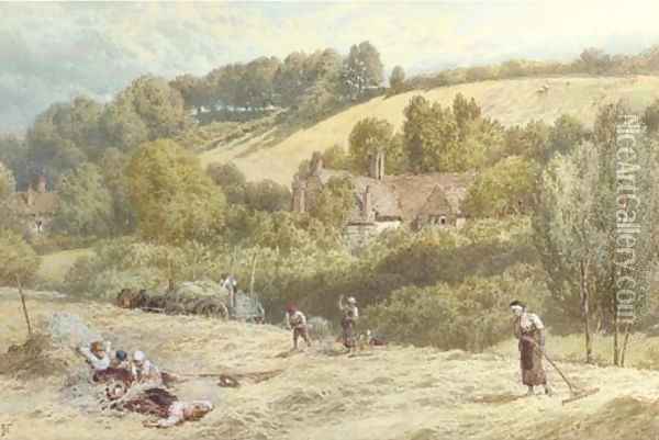 Haymaking near Haslemere, Surrey Oil Painting - Myles Birket Foster