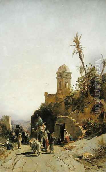 The Departing Caravan, Bethanin, c.1880 Oil Painting - Hermann David Solomon Corrodi