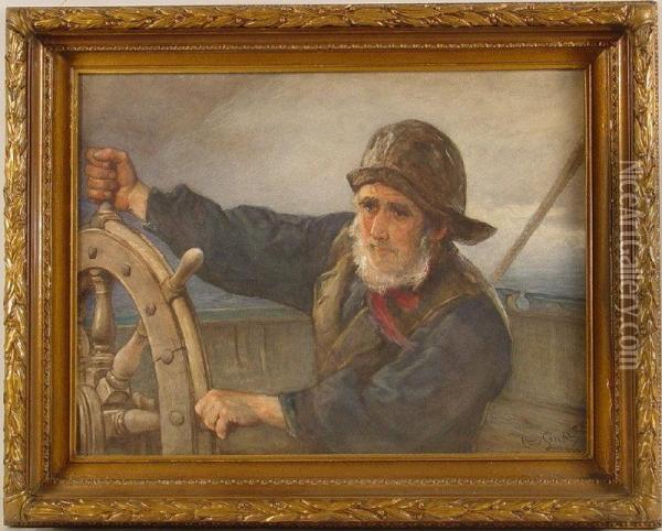 Atthe Helm Oil Painting - Otto Theodore Leyde