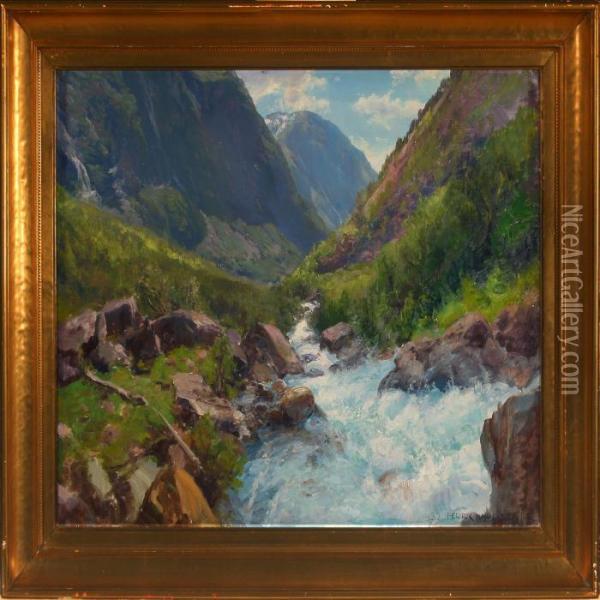 Mountain Landscape Oil Painting - Peder Knudsen