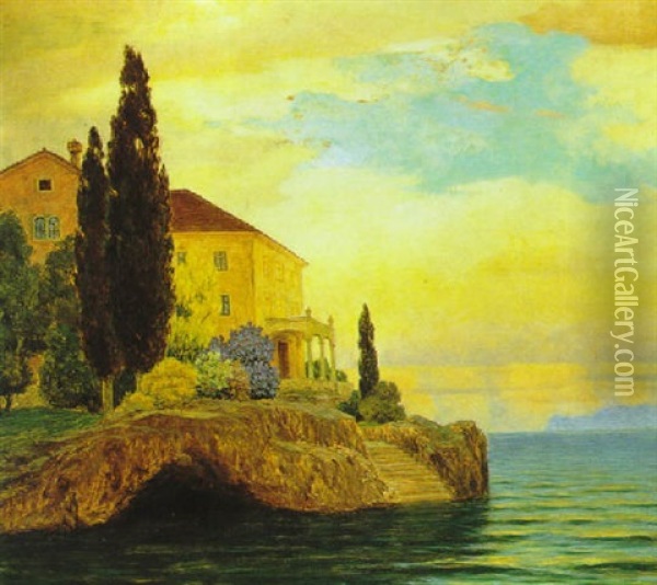 Villa Am Meer (blick Von Der Halbinsel Lapat Auf Gravosa) Oil Painting - Eduard Kasparides
