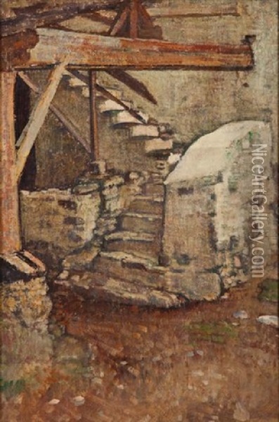 L'escalier, Vercorin Oil Painting - Edouard (Eugene Francois) Vallet