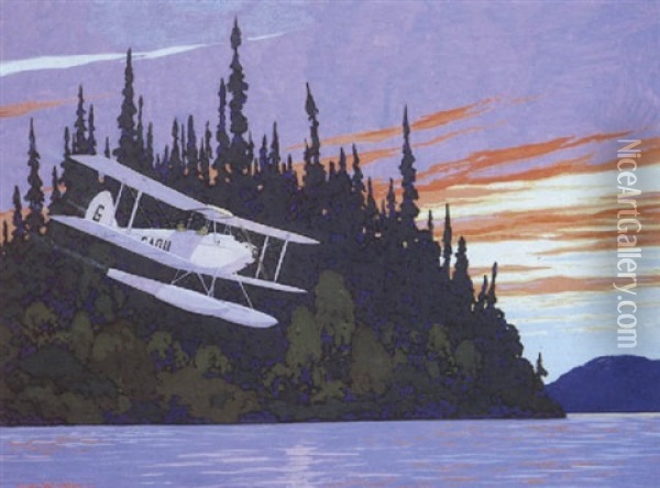 Float Plane Coming In For A Landing Oil Painting - Francis Hans Johnston