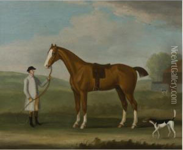 A Chestnut Hunter And His Groom Oil Painting - J. Francis Sartorius