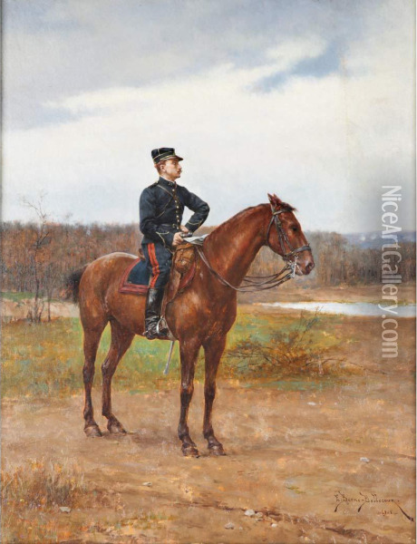 Officer On Horseback Oil Painting - Etienne Prosper Berne-Bellecour