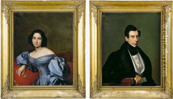 Retrato De Dama Y Caballero (pair) Oil Painting - Francois Riss