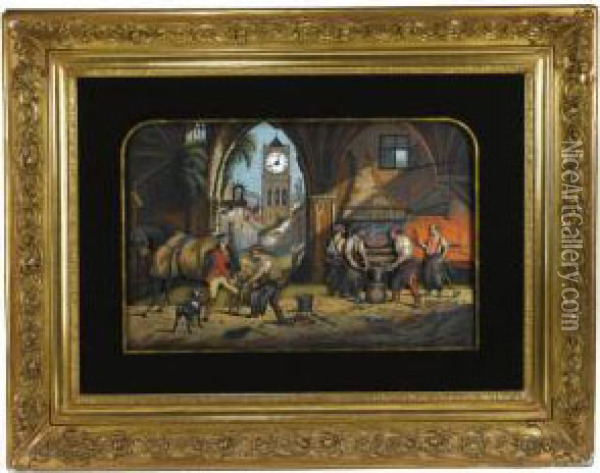 Philippe Polychrome Painted Musical Automaton Framed Wall Clock Oil Painting - Alfred Louis Andrieux