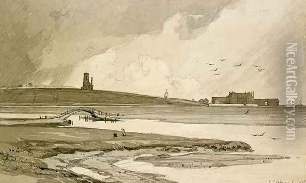 Blakeney Church and Wiveton Hall, 1818 Oil Painting - John Sell Cotman