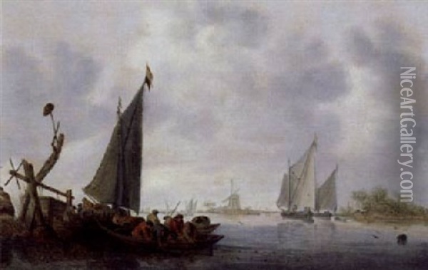 Fluslandschaft Mit Fischerbooten Oil Painting - Nicolaes Molenaer