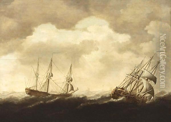 Merchantmen In Stormy Seas Oil Painting - Jacob Gerritz Loef