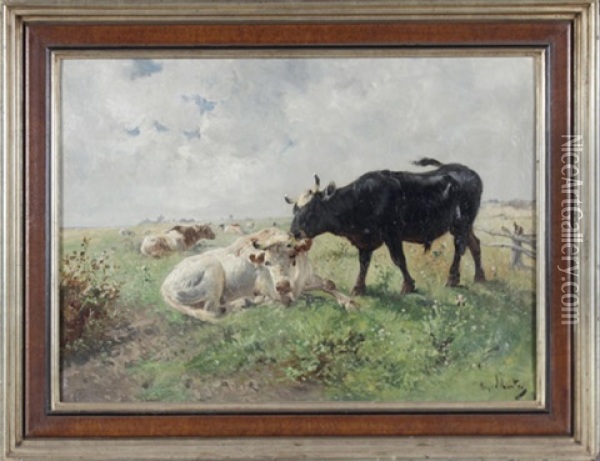 Kuhe Auf Der Weide Oil Painting - Henry Schouten