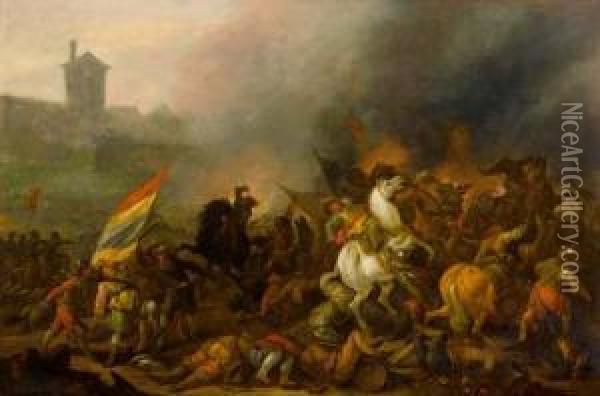 Battle Turmoil. Oil Painting - Johann Matthias Weyer