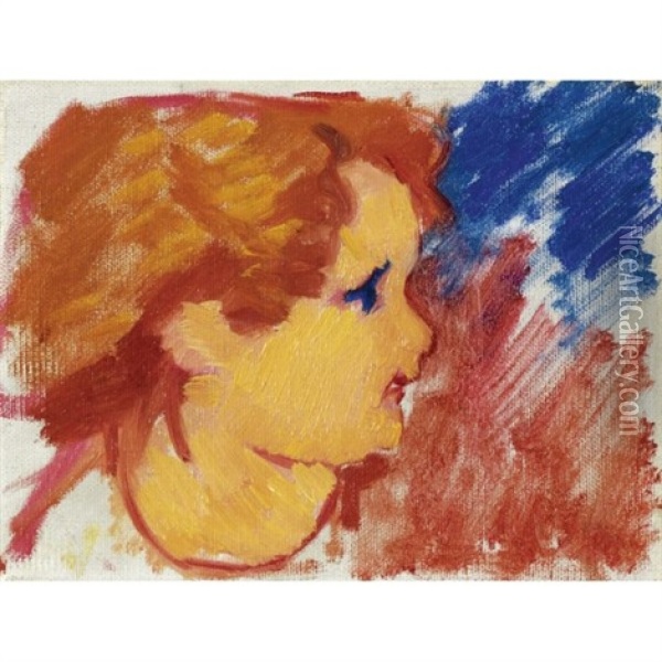 Kinderkopf, Bruno Giacometti (child's Head, Bruno Giacometti) Oil Painting - Giovanni Giacometti