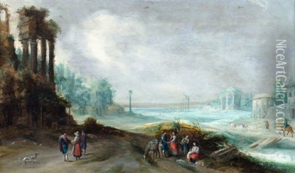 Weite Landschaft Mit Romischen Ruinen Und Figurenstaffage Oil Painting - Jan Tilens
