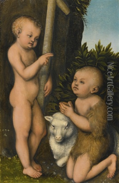 The Young Christ Adored By Saint John The Baptist Oil Painting - Lucas Cranach the Elder