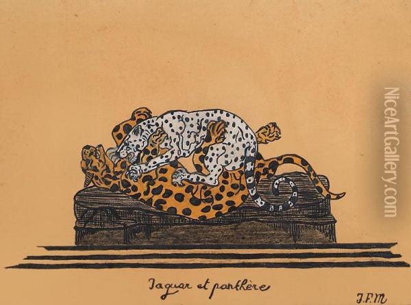 Jaguar Et Panthere Se Battant Oil Painting - Jacques Froment-Meurice