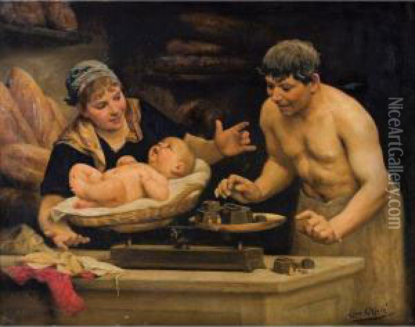 Le Bebe Du Boulanger Ou La Pesee De L'enfant Oil Painting - Leon Olivie