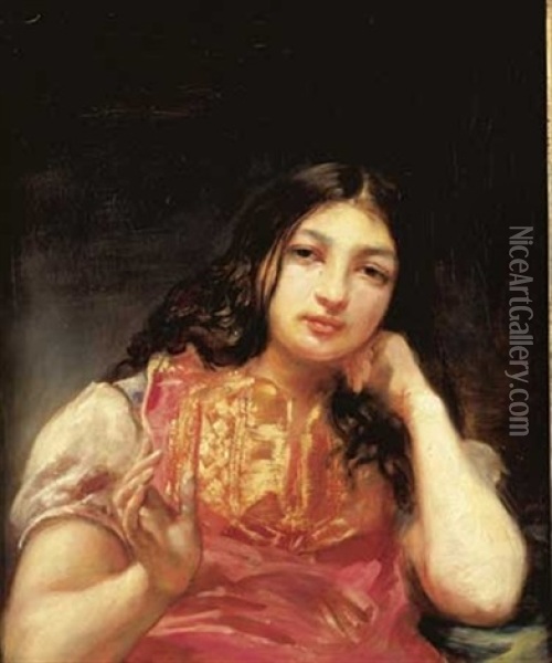 Portrait D'une Jeune Fille De Trois-quarts Oil Painting - Leon Louis Antoine Riesener