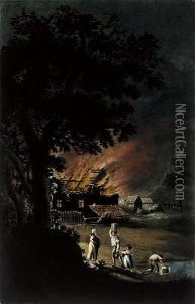 A Cottage On Fire Oil Painting - Edward Orme