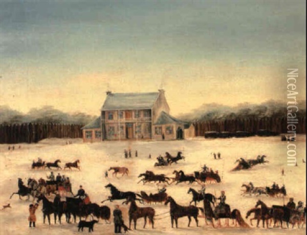 Officers Of The 83rd Regiment, Upper Canada, Sleighing On Parade Grounds Oil Painting - J.T. Downman