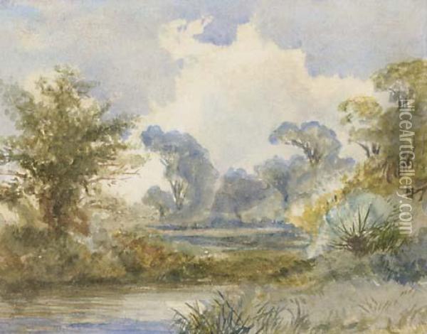 A River Landscape Oil Painting - Frederick Waters Watts