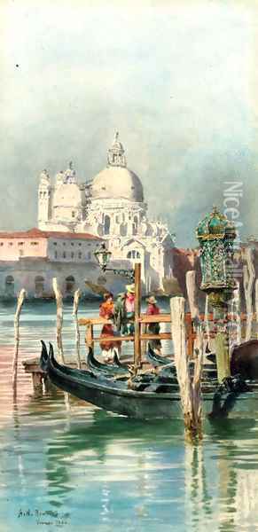 Figures before Santa Maria della Salute, Venice Oil Painting - Alexandre Nicolaievitch Roussoff